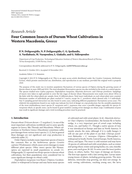 Four Common Insects of Durum Wheat Cultivations in Western Macedonia, Greece