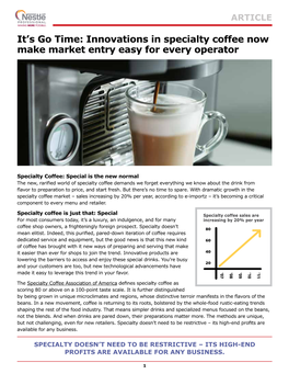 It's Go Time: Innovations in Specialty Coffee Now Make Market Entry Easy