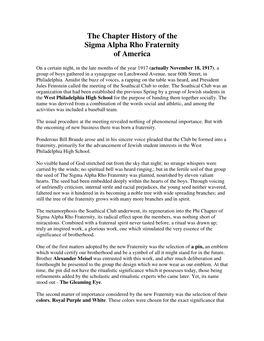 The Chapter History of the Sigma Alpha Rho Fraternity of America