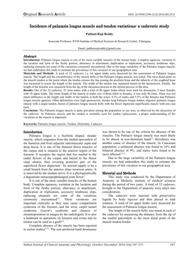 Incidence of Palamris Longus Muscle and Tendon Variations: a Cadaveric Study