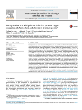 Hemoparasites in a Wild Primate: Infection Patterns Suggest Interaction of Plasmodium and Babesia in a Lemur Species*