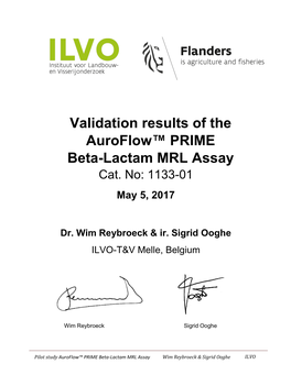 Validation Results of the Auroflow™ PRIME Beta-Lactam MRL Assay Cat