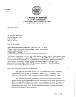 County of Hawaii PLANNING COMMISSION 101 Pauahi Street, Suite 3 • Hilo, Hawaii 96720-3043 (808) 961-8288 • Fax (808) 961-8742