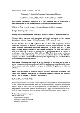 Meconium Peritonitis in Neonates: Management Dilemma