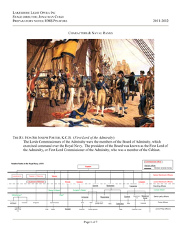 2011-2012 the RT. HON SIR JOSEPH PORTER, K.C.B. ( First Lord of the Admiralty) the Lords Commissioners of the Admiralty Were Th