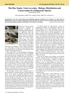 The Dice Snake, Natrix Tesselata: Biology, Distribution and Conservation of a Palaearctic Species Konrad Mebert, Editor