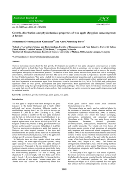 (Syzygium Samarangense): a Review