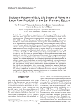 Ecological Patterns of Early Life Stages of Fishes in a Large River-Floodplain of the San Francisco Estuary