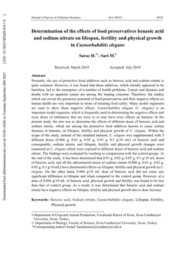 Determination of the Effects of Food Preservatives Benzoic Acid and Sodium Nitrate on Lifespan, Fertility and Physical Growth in Caenorhabditis Elegans