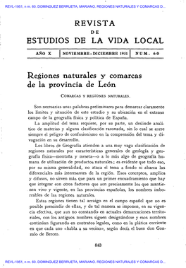 REVL-1951, Núm. 60. DOMINGUEZ BERRUETA, MARIANO. REGIONES NATURALES Y COMARCAS DE LA PROVINCIA DE LEON