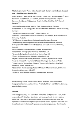 1 the Holocene Humid Period in the Nefud Desert: Hunters and Herders