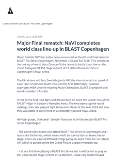 Major Final Rematch: Navi Completes World Class Line-Up in BLAST Copenhagen