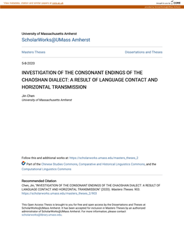 Investigation of the Consonant Endings of the Chaoshan Dialect: a Result of Language Contact and Horizontal Transmission