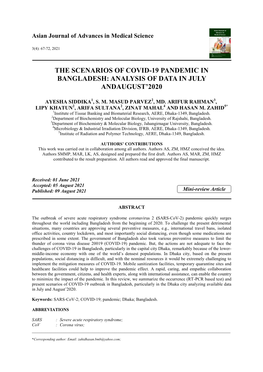 The Scenarios of Covid-19 Pandemic in Bangladesh: Analysis of Data in July Andaugust’2020