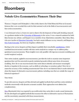 Nobels Give Econometrics Pioneers Their Due