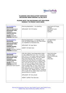 WSC Planning Decisions 33/19