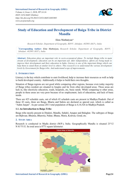 Study of Education and Development of Baiga Tribe in District Mandla