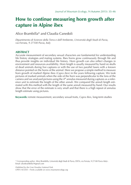 How to Continue Measuring Horn Growth After Capture in Alpine Ibex