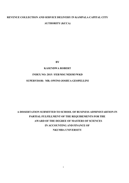 Revenue Collection and Service Delivery in Kampala Capital City