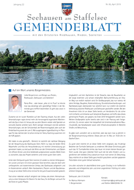 Seehausen Am Staffelsee GEMEINDEBLATT Mit Den Ortsteilen Riedhausen, Rieden, Seeleiten