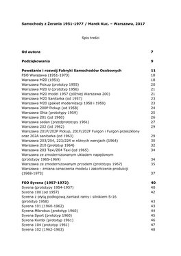 Samochody Z Żerania 1951-1977 / Marek Kuc. – Warszawa, 2017 Spis