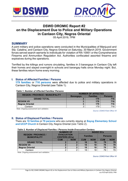 DSWD DROMIC Report #2 on the Displacement Due to Police and Military Operations in Canlaon City, Negros Oriental 05 April 2019, 7PM