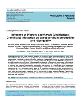 Infestation on Sweet Sorghum Productivity and Juice Quality