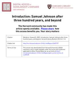 Introduction: Samuel Johnson After Three Hundred Years, and Beyond