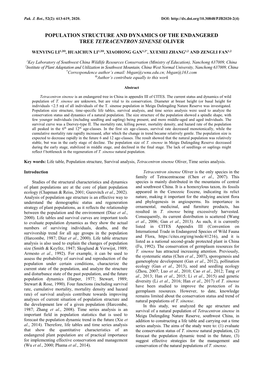 Population Structure and Dynamics of the Endangered Tree Tetracentron Sinense Oliver