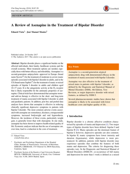 A Review of Asenapine in the Treatment of Bipolar Disorder