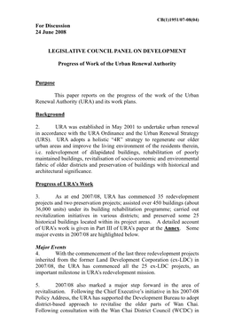 Administration's Paper on Progress of Work of the Urban Renewal Authority