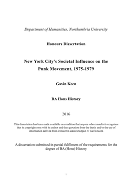 New York City's Societal Influence on the Punk