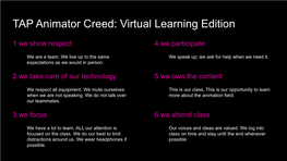 TAP Animator Creed: Virtual Learning Edition