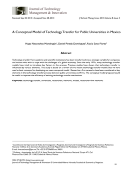 A Conceptual Model of Technology Transfer for Public Universities in Mexico