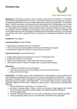 Armistice Day Secondary Lesson Plan