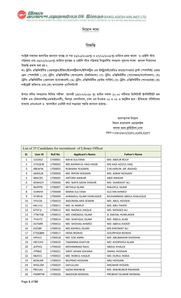 Biman Bangladesh Airlines Valid Candidate List