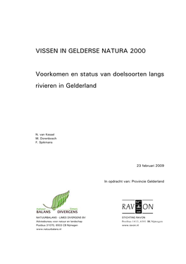 VISSEN in GELDERSE NATURA 2000 Voorkomen En Status Van Doelsoorten Langs Rivieren in Gelderland
