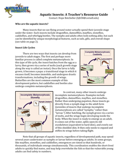 Aquatic Insects: a Teacher's Resource Guide