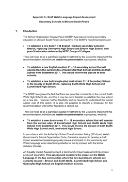 Appendix 5 - Draft Welsh Language Impact Assessment Secondary Schools in Mid and South Powys