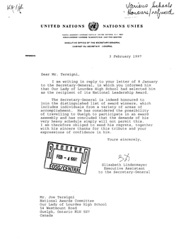 UNITED NATIONS NATIONS UNIES 3 February 1997 Dear Mr. Tersigni, I