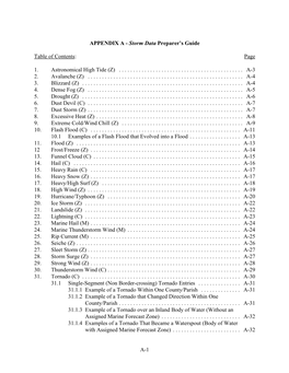 Storm Data Preparer's Guide Table of Contents