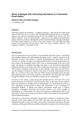 Shoot, Catalogue, Eat: Interacting with Nature at a Tasmanian Penal Station Abstract Introduction