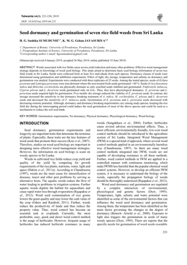 Seed Dormancy and Germination of Seven Rice Field Weeds from Sri Lanka