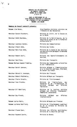 Mémoire Des Délibérations Du Conseil Exécutif, Séance Du 31 Mars 1993