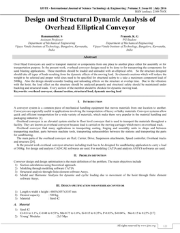 Design and Structural Dynamic Analysis of Overhead Elliptical Conveyor (IJSTE/ Volume 3 / Issue 01 / 024)