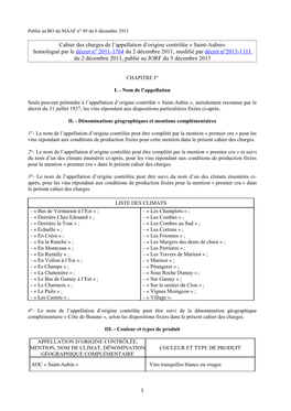 Cahier Des Charges De L'appellation D'origine Contrôlée « Saint-Aubin