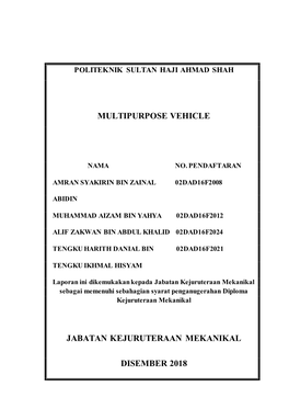 Multipurpose Vehicle Jabatan Kejuruteraan Mekanikal