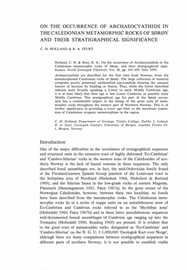 On the Occurrence of Archaeocyathids in the Caledonian Metamorphic Rocks of Sørøy and Their Stratigraphical Significance