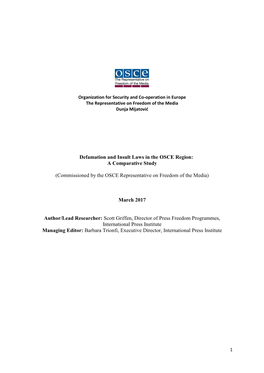 Defamation and Insult Laws in the OSCE Region: a Comparative Study