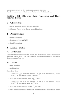 Odd and Even Functions and Their Fourier Series 1 Objectives